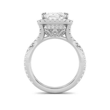 8CTW Emerald Shaped Lab Grown Diamond (F/VS) Bold Statement Accented Ring in 14K Gold