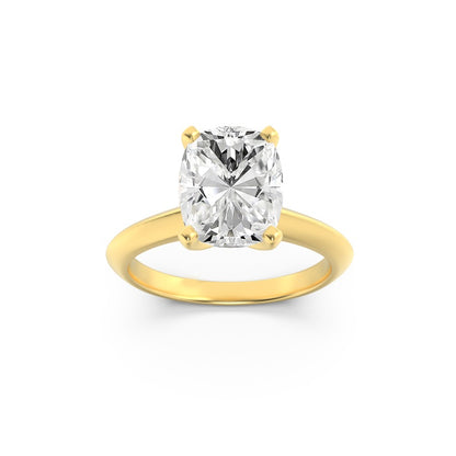 2.5CTW Elongated Cushion Shaped Lab Grown Diamond (F/VS) Knife Edge Shank Solitaire Engagement Ring in 14K Gold