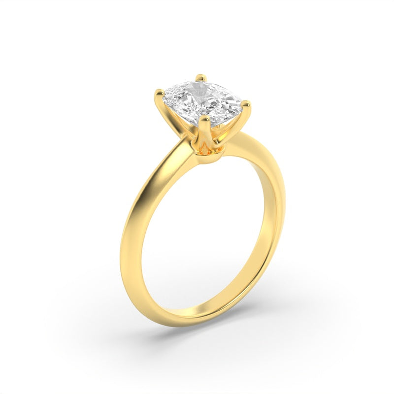 2.5CTW Elongated Cushion Shaped Lab Grown Diamond (F/VS) Knife Edge Shank Solitaire Engagement Ring in 14K Gold
