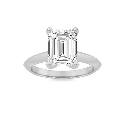 2CTW Emerald Shaped Lab Grown Diamond (F/VS) Knife Edge Shank Solitaire Engagement Ring in 14K Gold