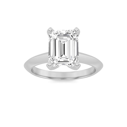 2.5CTW Emerald Shaped Lab Grown Diamond (F/VS) Knife Edge Shank Solitaire Engagement Ring in 14K Gold