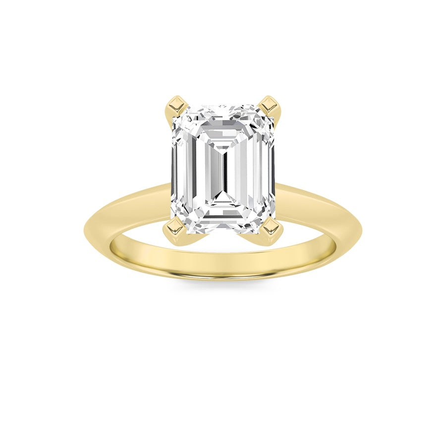 3CTW Emerald Shaped Lab Grown Diamond (F/VS) Knife Edge Shank Solitaire Engagement Ring in 14K Gold