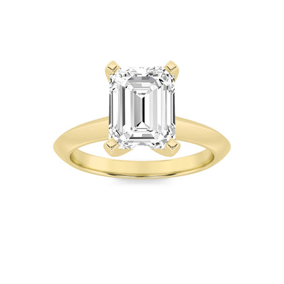 3CTW Emerald Shaped Lab Grown Diamond (F/VS) Knife Edge Shank Solitaire Engagement Ring in 14K Gold