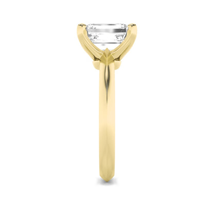 3CTW Emerald Shaped Lab Grown Diamond (F/VS) Knife Edge Shank Solitaire Engagement Ring in 14K Gold