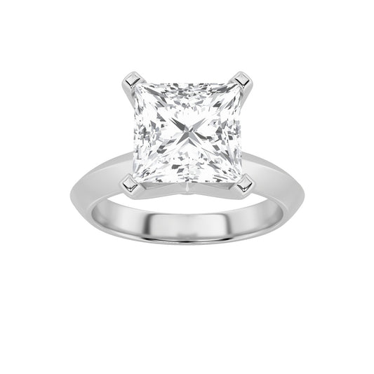 3CTW Princess Shaped Lab Grown Diamond (F/VS) Knife Edge Shank Solitaire Engagement Ring in 14K Gold