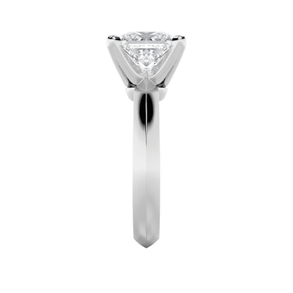 3CTW Princess Shaped Lab Grown Diamond (F/VS) Knife Edge Shank Solitaire Engagement Ring in 14K Gold