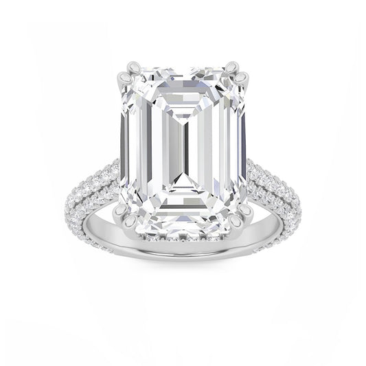 8CTW Emerald Shaped Lab Grown Diamond (F/VS) Bold Accented Engagement Ring in 14K Gold