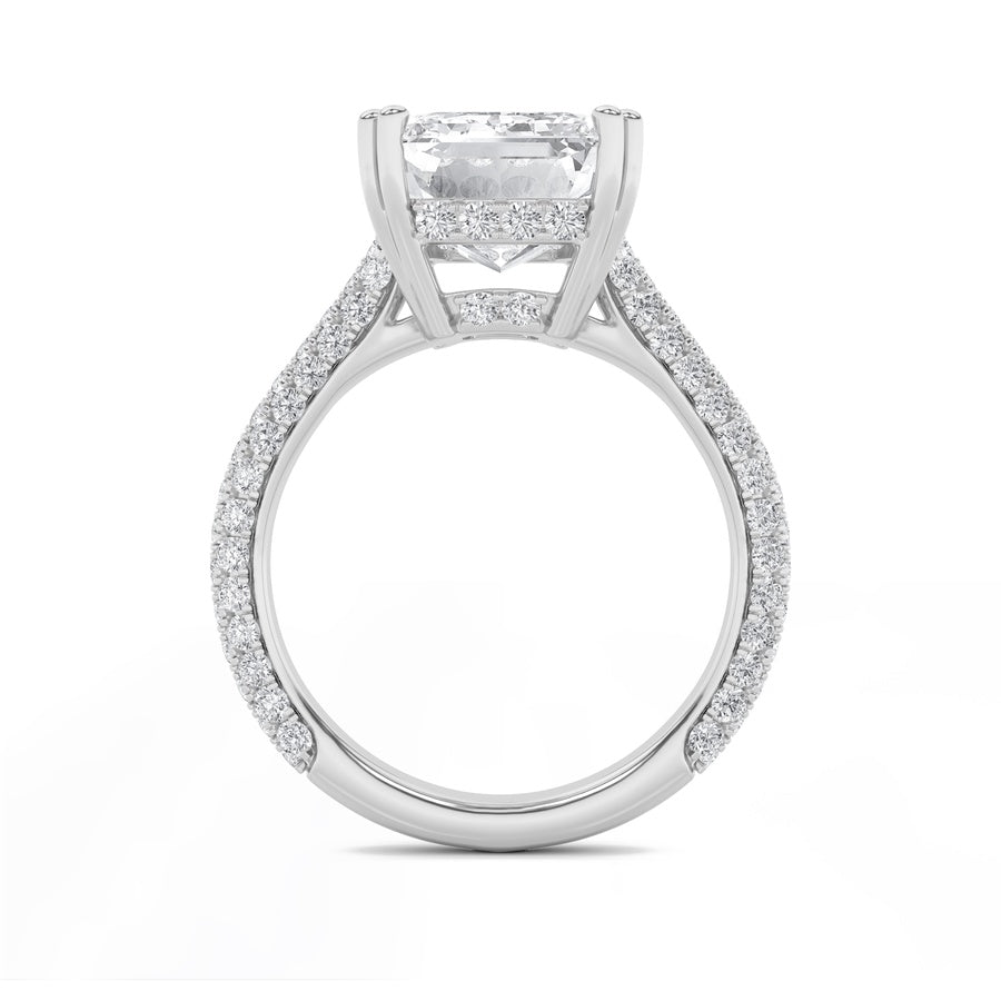 8CTW Emerald Shaped Lab Grown Diamond (F/VS) Bold Accented Engagement Ring in 14K Gold