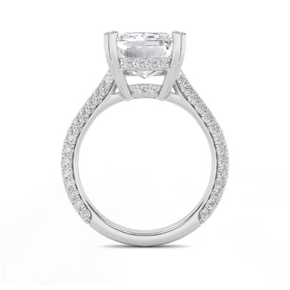 8CTW Emerald Shaped Lab Grown Diamond (F/VS) Bold Accented Engagement Ring in 14K Gold