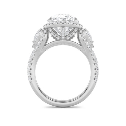 7.25CTW Oval Shaped Lab Grown Diamond (F/VS) Bold Accented Engagement Ring in 14K Gold
