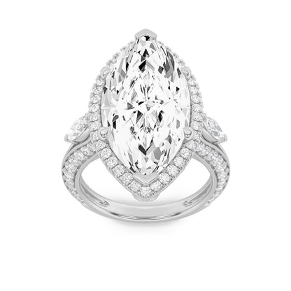9CTW Marquise Shaped Lab Grown Diamond (F/VS) Bold Statement Accented  Ring in 14K Gold