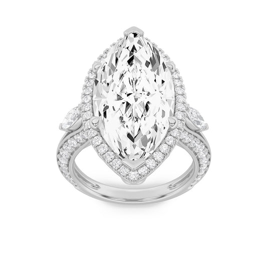 9CTW Marquise Shaped Lab Grown Diamond (F/VS) Bold Statement Accented  Ring in 14K Gold