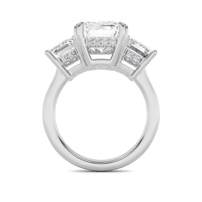 8.25CTW Emerald Shaped Lab Grown Diamond (F/VS) Bold Three Stone Accented Ring in 14K Gold