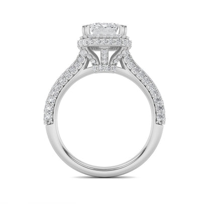 3CTW Emerald Shaped Lab Grown Diamond (F/VS) Halo Accented Engagement Ring in 14K Gold