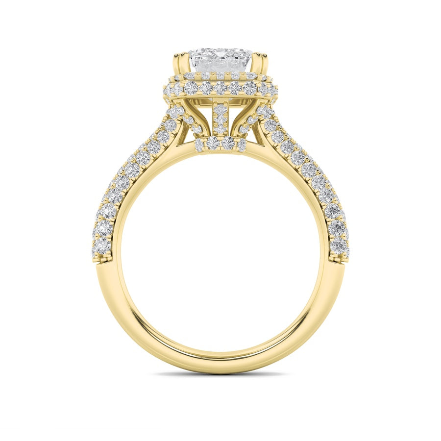 3CTW Emerald Shaped Lab Grown Diamond (F/VS) Halo Accented Engagement Ring in 14K Gold