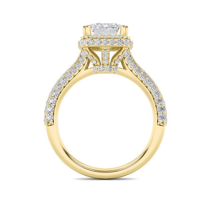 3CTW Emerald Shaped Lab Grown Diamond (F/VS) Halo Accented Engagement Ring in 14K Gold