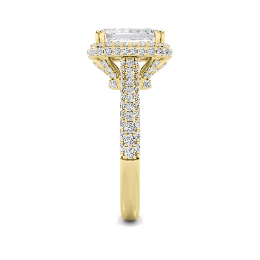 3CTW Emerald Shaped Lab Grown Diamond (F/VS) Halo Accented Engagement Ring in 14K Gold