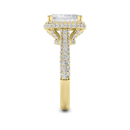 3CTW Emerald Shaped Lab Grown Diamond (F/VS) Halo Accented Engagement Ring in 14K Gold