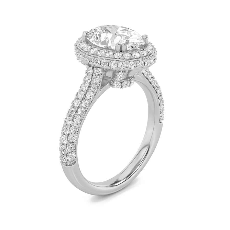 3CTW Oval Shaped Lab Grown Diamond (F/VS) Halo Accented Engagement Ring in 14K Gold