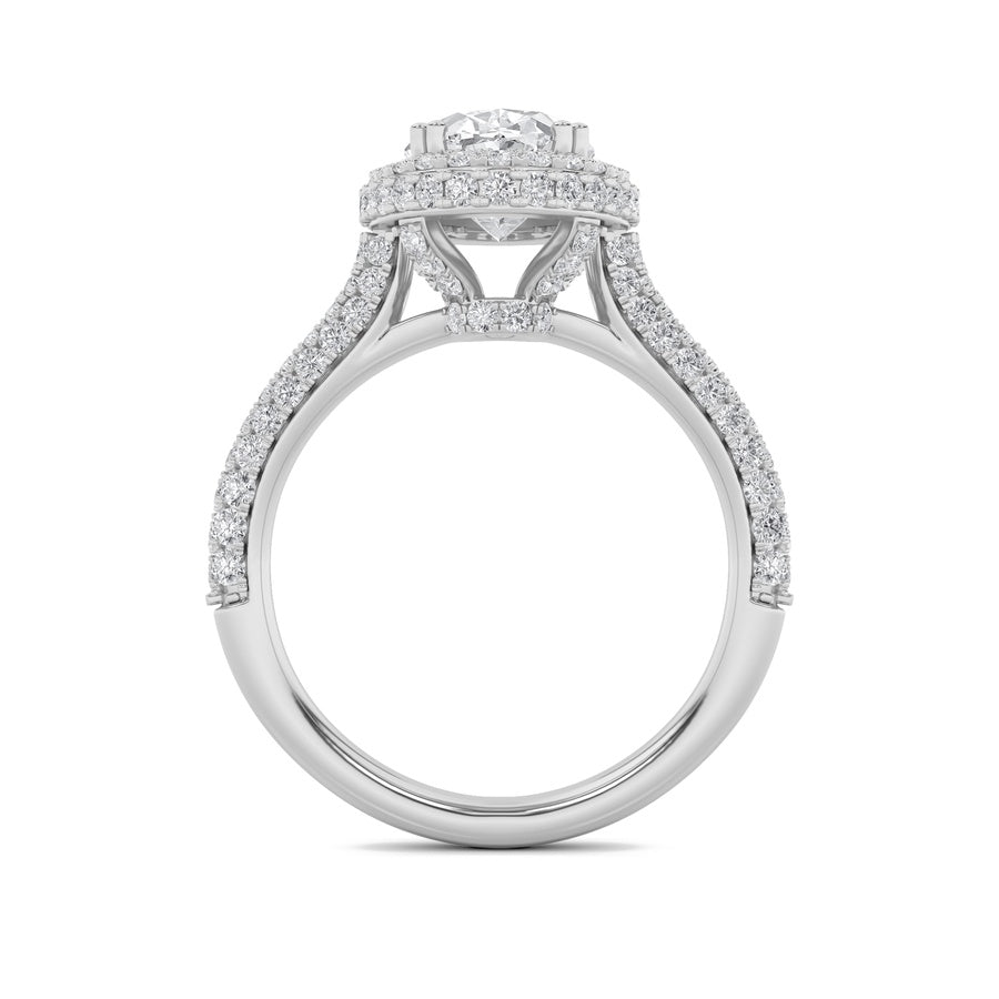 3CTW Oval Shaped Lab Grown Diamond (F/VS) Halo Accented Engagement Ring in 14K Gold