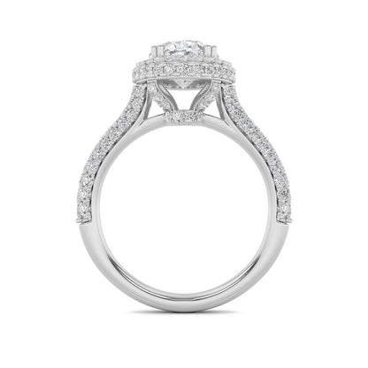 3CTW Oval Shaped Lab Grown Diamond (F/VS) Halo Accented Engagement Ring in 14K Gold