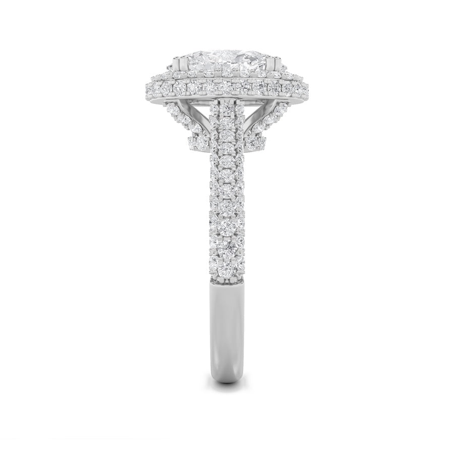 3CTW Oval Shaped Lab Grown Diamond (F/VS) Halo Accented Engagement Ring in 14K Gold