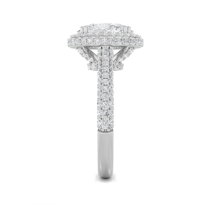 3CTW Oval Shaped Lab Grown Diamond (F/VS) Halo Accented Engagement Ring in 14K Gold