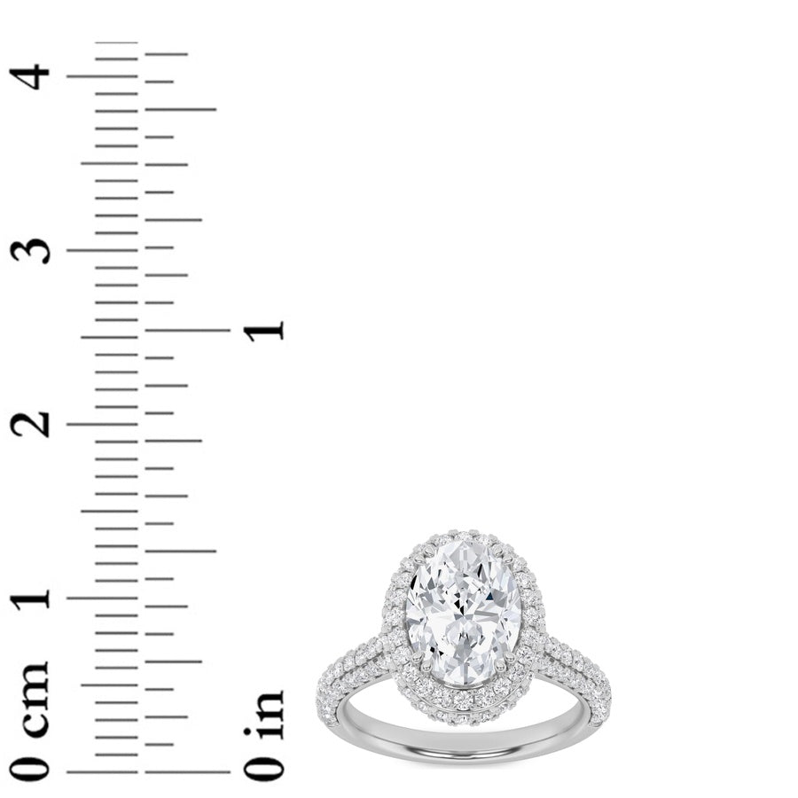 3CTW Oval Shaped Lab Grown Diamond (F/VS) Halo Accented Engagement Ring in 14K Gold