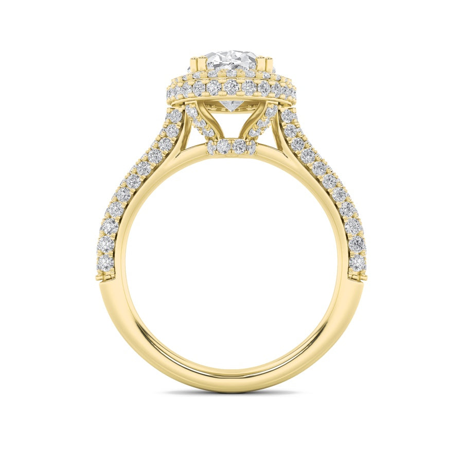 3CTW Oval Shaped Lab Grown Diamond (F/VS) Halo Accented Engagement Ring in 14K Gold