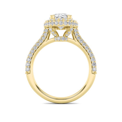 3CTW Oval Shaped Lab Grown Diamond (F/VS) Halo Accented Engagement Ring in 14K Gold