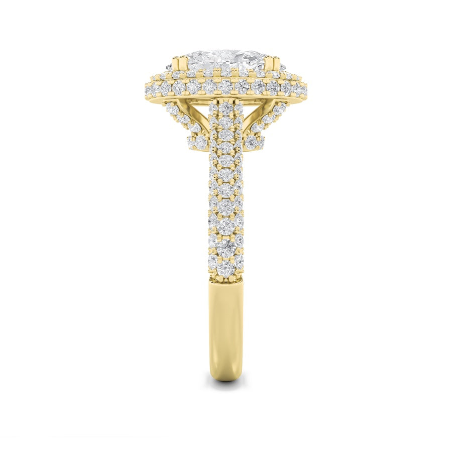 3CTW Oval Shaped Lab Grown Diamond (F/VS) Halo Accented Engagement Ring in 14K Gold