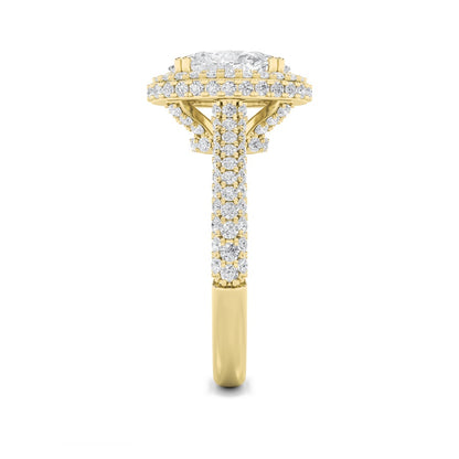 3CTW Oval Shaped Lab Grown Diamond (F/VS) Halo Accented Engagement Ring in 14K Gold