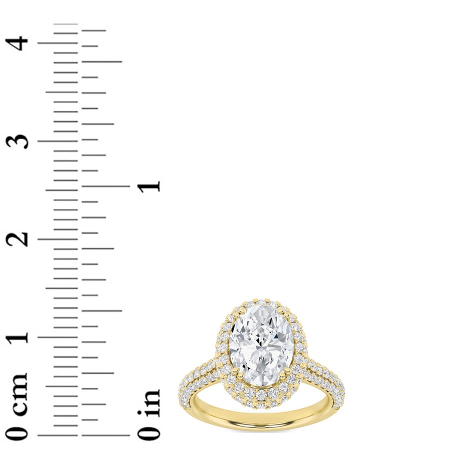 3CTW Oval Shaped Lab Grown Diamond (F/VS) Halo Accented Engagement Ring in 14K Gold