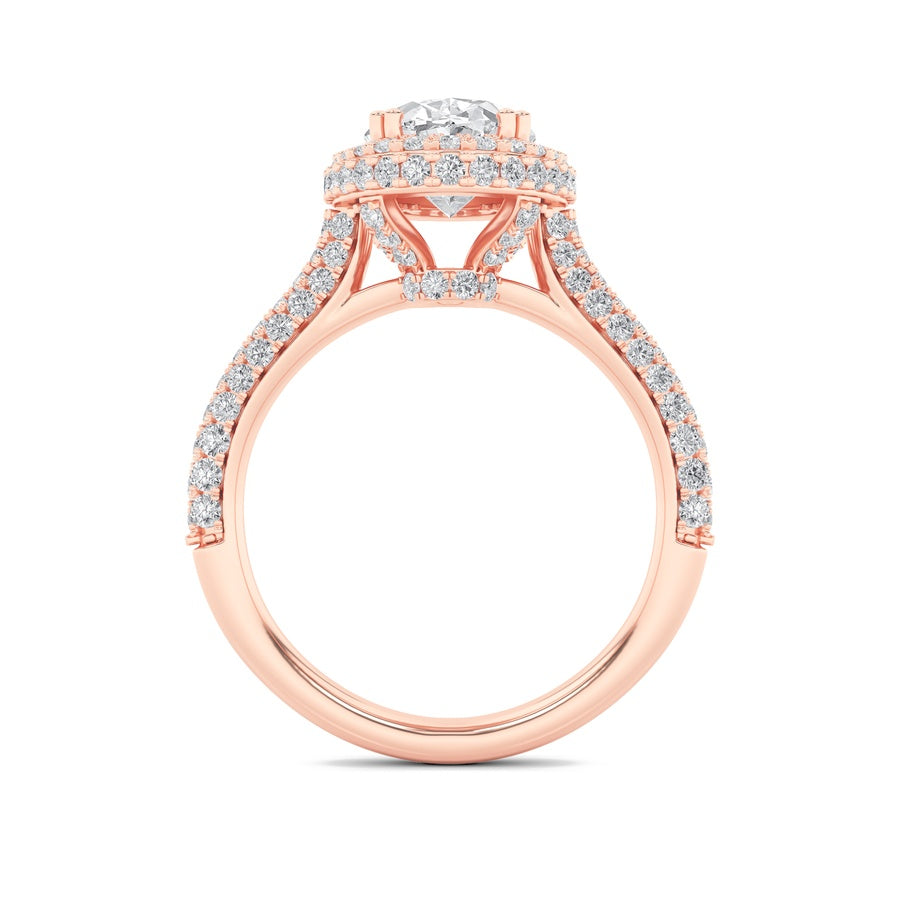 3CTW Oval Shaped Lab Grown Diamond (F/VS) Halo Accented Engagement Ring in 14K Gold