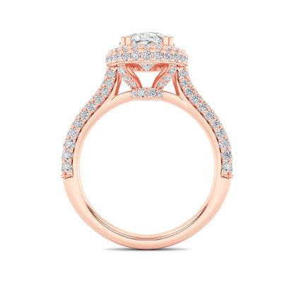 3CTW Oval Shaped Lab Grown Diamond (F/VS) Halo Accented Engagement Ring in 14K Gold