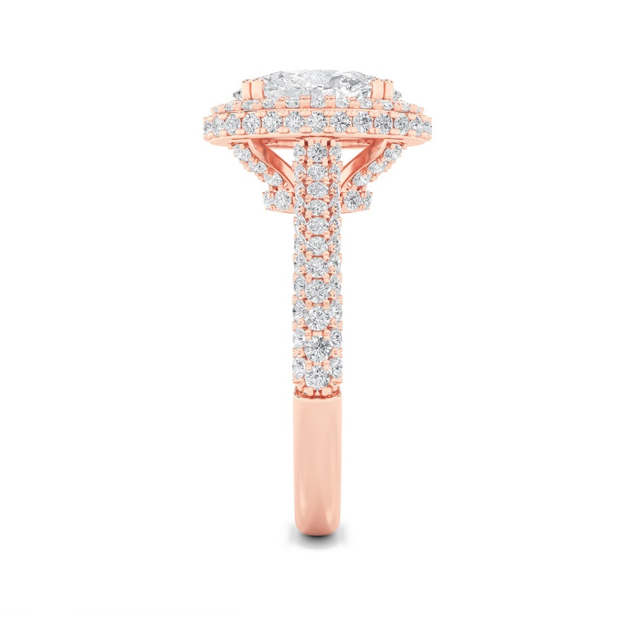 3CTW Oval Shaped Lab Grown Diamond (F/VS) Halo Accented Engagement Ring in 14K Gold