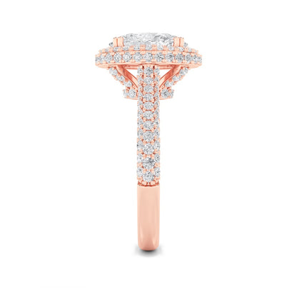 3CTW Oval Shaped Lab Grown Diamond (F/VS) Halo Accented Engagement Ring in 14K Gold