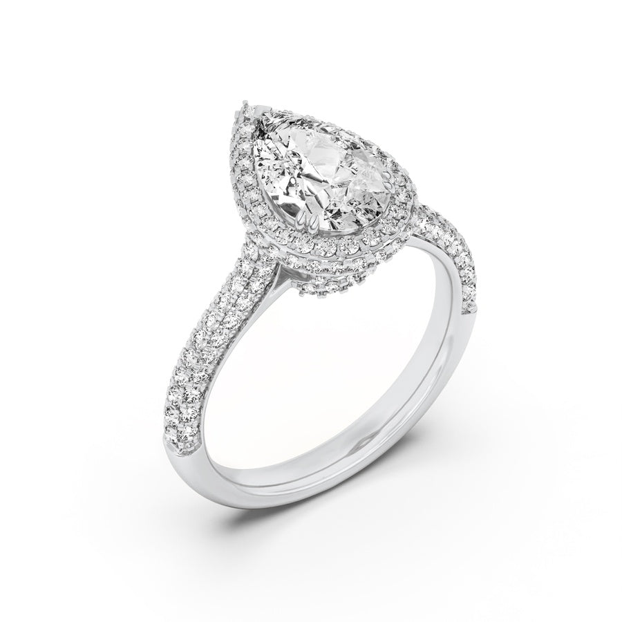3CTW Pear Shaped Lab Grown Diamond (F/VS) Halo Accented Engagement Ring in 14K Gold