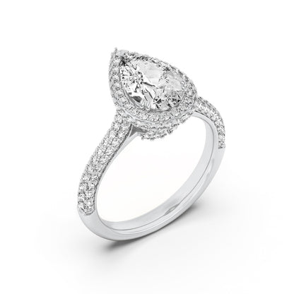 3CTW Pear Shaped Lab Grown Diamond (F/VS) Halo Accented Engagement Ring in 14K Gold