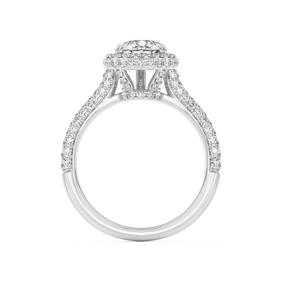 3CTW Pear Shaped Lab Grown Diamond (F/VS) Halo Accented Engagement Ring in 14K Gold