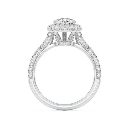 3CTW Pear Shaped Lab Grown Diamond (F/VS) Halo Accented Engagement Ring in 14K Gold
