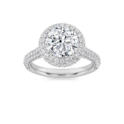3CTW Round Shaped Lab Grown Diamond (F/VS) Halo Accented Engagement Ring in 14K Gold