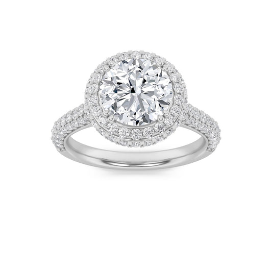 3CTW Round Shaped Lab Grown Diamond (F/VS) Halo Accented Engagement Ring in 14K Gold