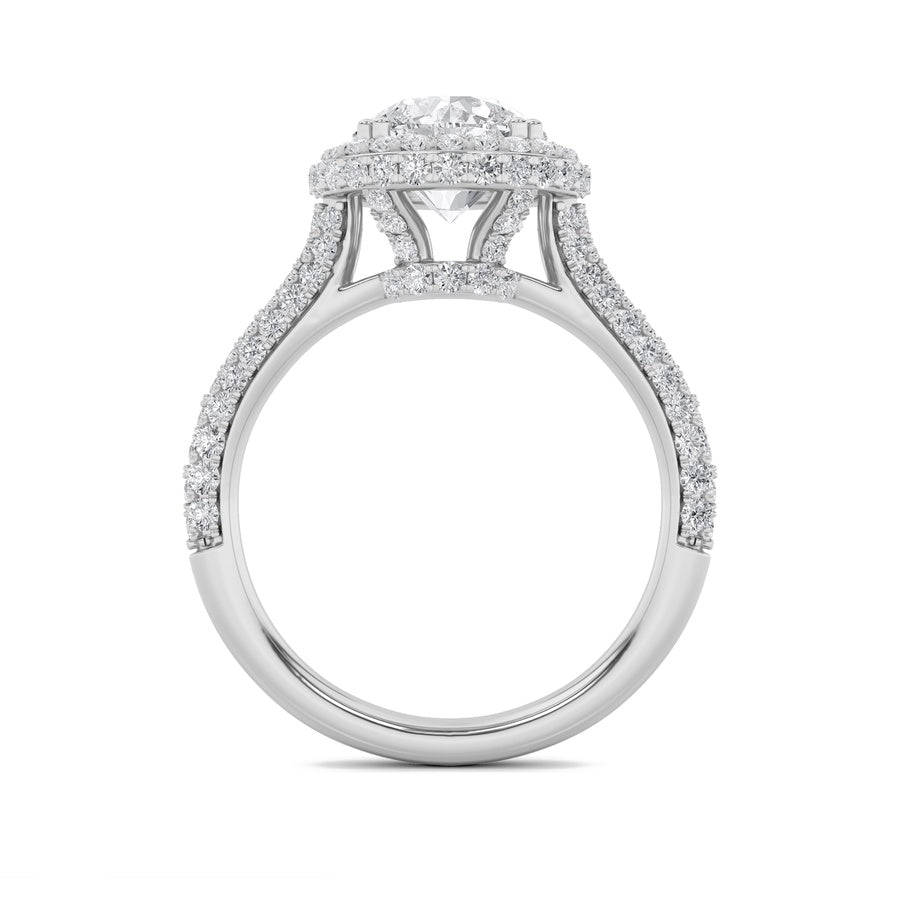 3CTW Round Shaped Lab Grown Diamond (F/VS) Halo Accented Engagement Ring in 14K Gold