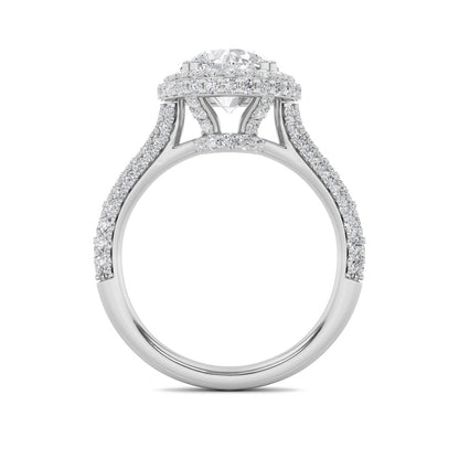 3CTW Round Shaped Lab Grown Diamond (F/VS) Halo Accented Engagement Ring in 14K Gold
