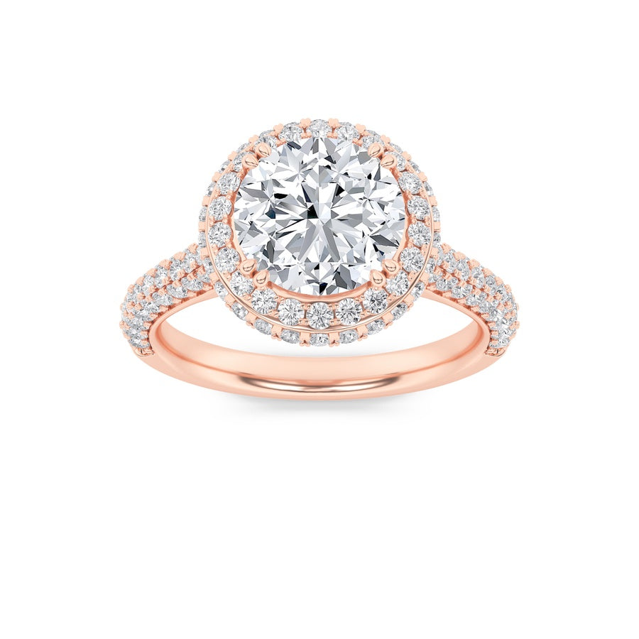 3CTW Round Shaped Lab Grown Diamond (F/VS) Halo Accented Engagement Ring in 14K Gold