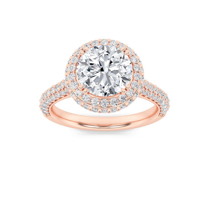 3CTW Round Shaped Lab Grown Diamond (F/VS) Halo Accented Engagement Ring in 14K Gold