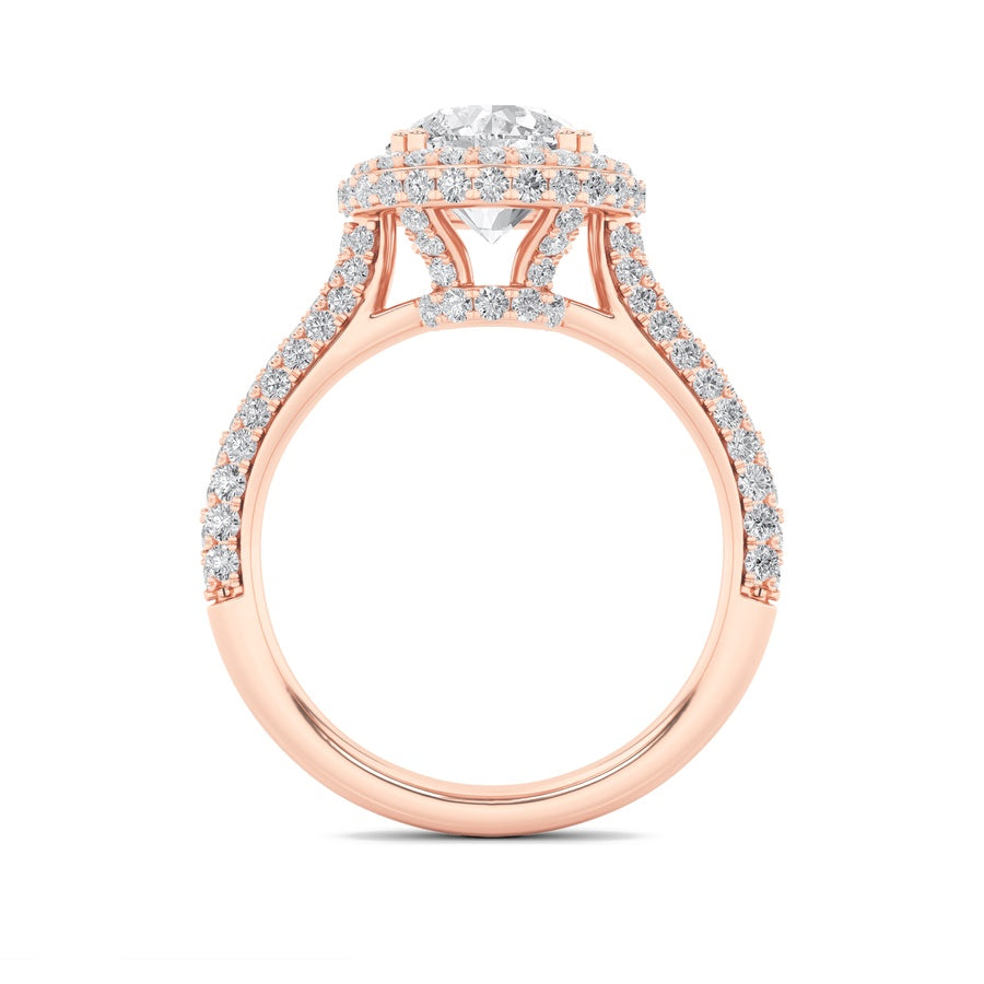 3CTW Round Shaped Lab Grown Diamond (F/VS) Halo Accented Engagement Ring in 14K Gold