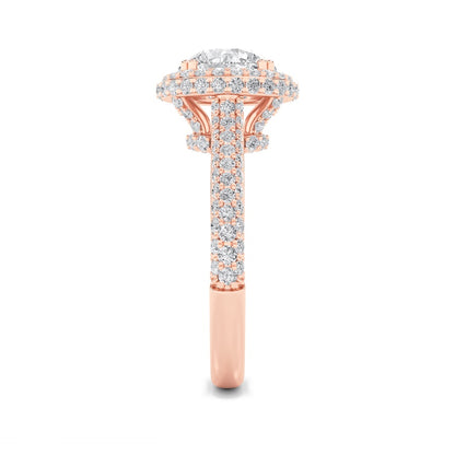 3CTW Round Shaped Lab Grown Diamond (F/VS) Halo Accented Engagement Ring in 14K Gold