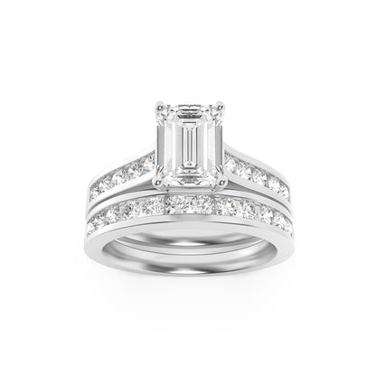 2CTW Emerald Shaped Lab Grown Diamond (F/VS) Channel Set Bridal Engagement Ring in 14K Gold